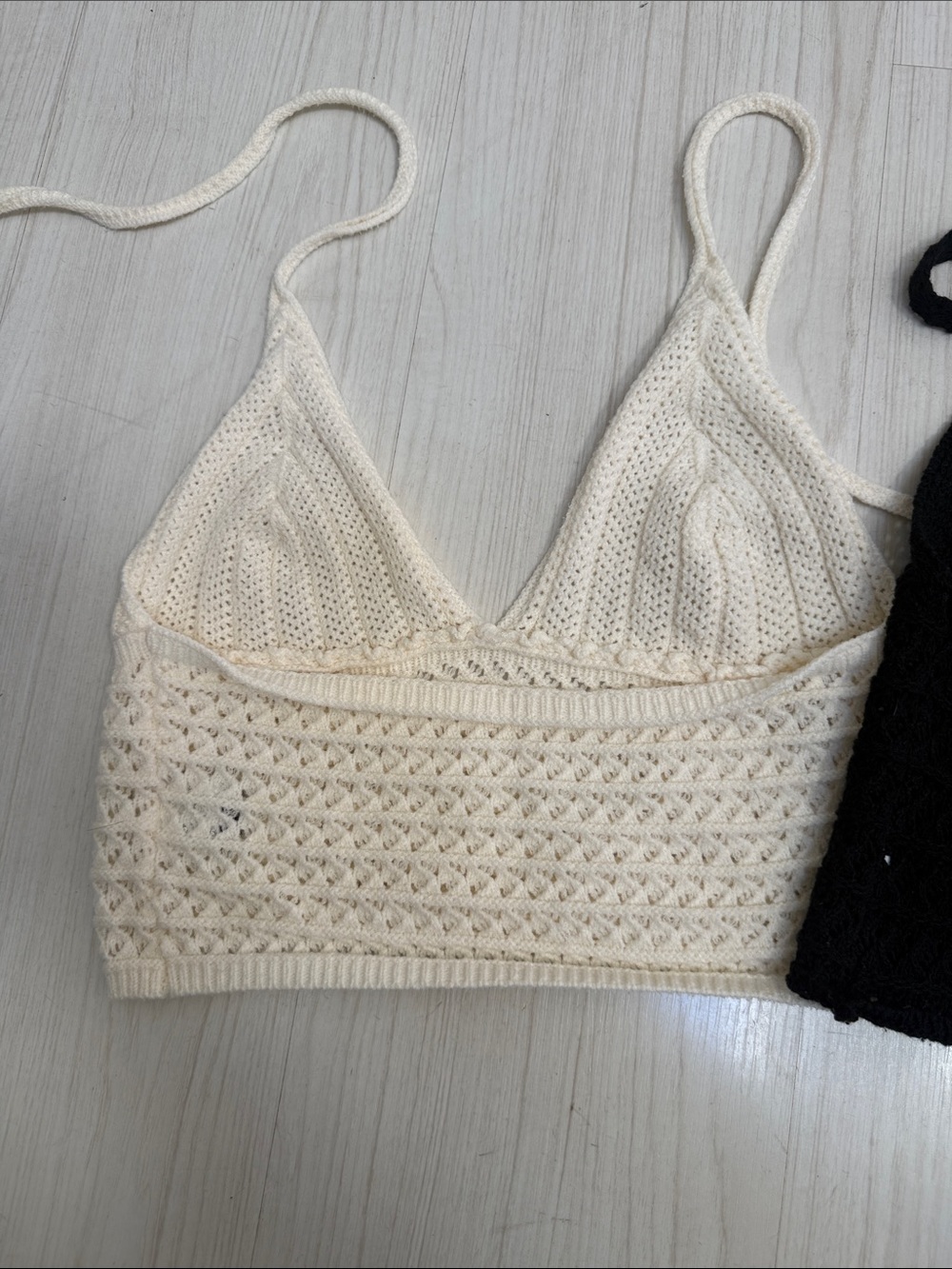 SHEIN Crochet Halter Bralette Set — Black & Cream - Picture 6 of 9